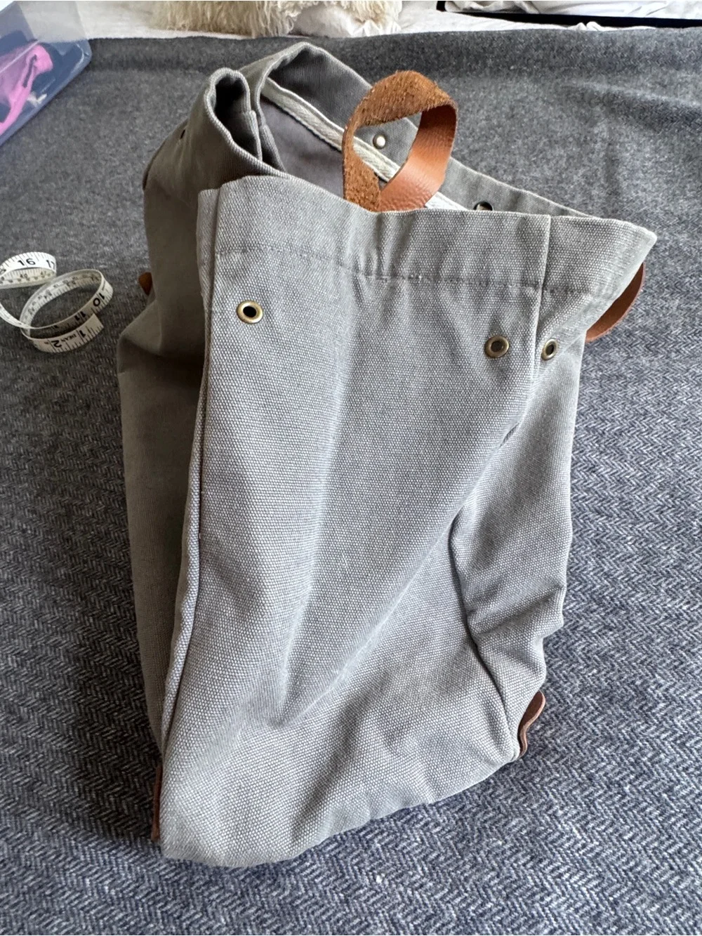 Buajibaja Canvas Tote Bag with Leather Handles - Gray